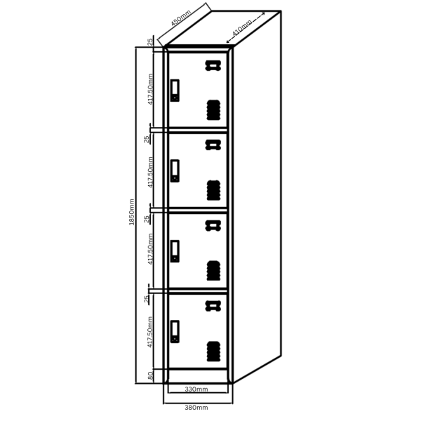 4 DOOR METAL STORAGE LOCKER – LIGHT GREY GOPHD-LK04S - Image 2
