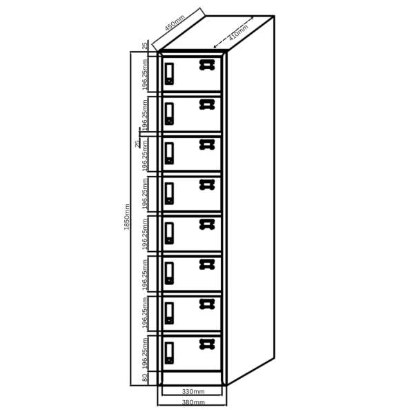 8 DOOR METAL STORAGE LOCKER – LIGHT GREY GOPHD-LK08S - Image 5