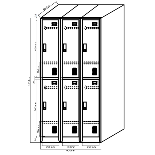 6 DOOR METAL STORAGE LOCKER – LIGHT GREY (EXTRA WIDTH) GOPHD-LK306S - Image 12