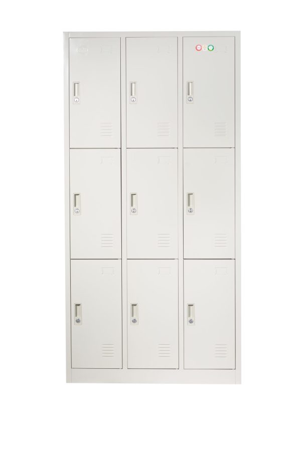 9 DOOR METAL STORAGE LOCKER – LIGHT GREY (WIDE FORMAT) GOPHD-SLK309S