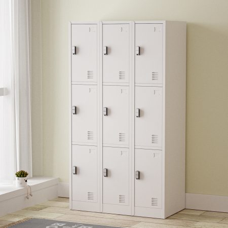 9 DOOR METAL STORAGE LOCKER – LIGHT GREY (WIDE FORMAT) GOPHD-SLK309PS