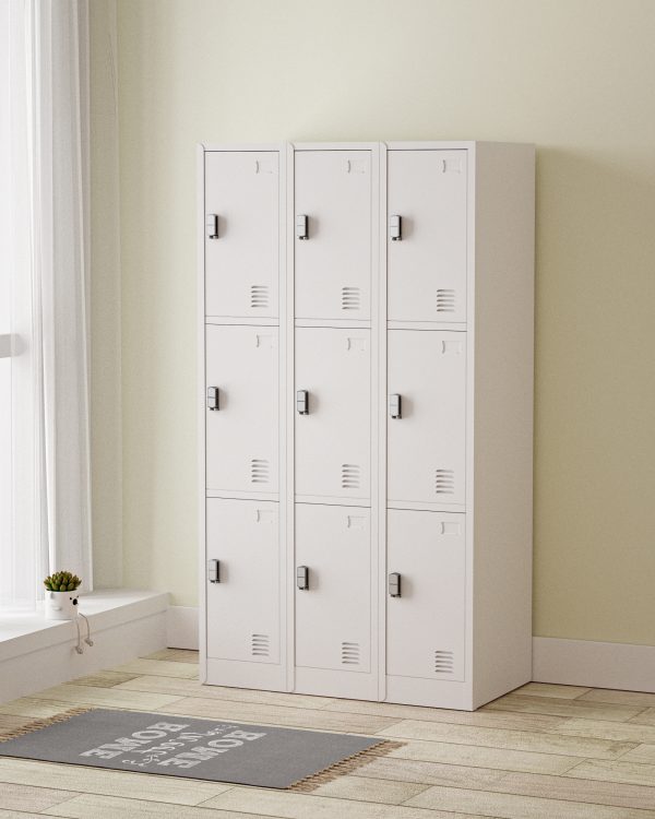 9 DOOR METAL STORAGE LOCKER – LIGHT GREY (WIDE FORMAT) GOPHD-SLK309PS
