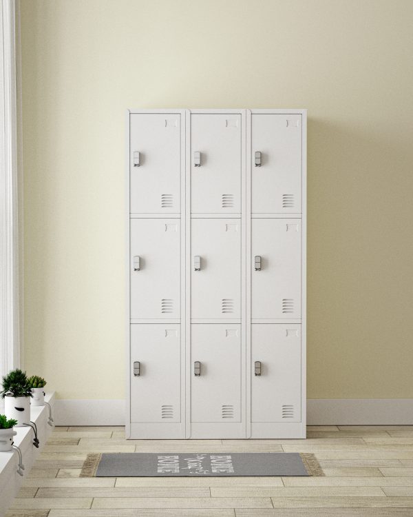 9 DOOR METAL STORAGE LOCKER – LIGHT GREY (WIDE FORMAT) GOPHD-SLK309PS - Image 3