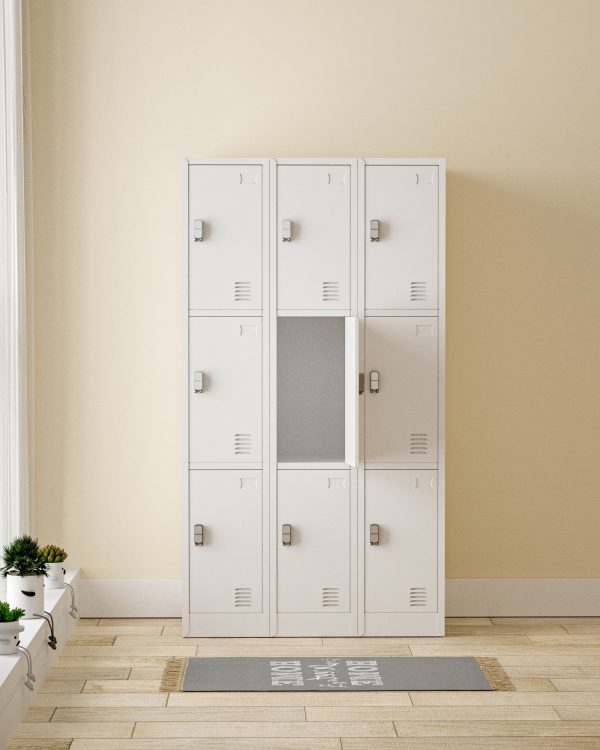 9 DOOR METAL STORAGE LOCKER – LIGHT GREY (WIDE FORMAT) GOPHD-SLK309PS - Image 4