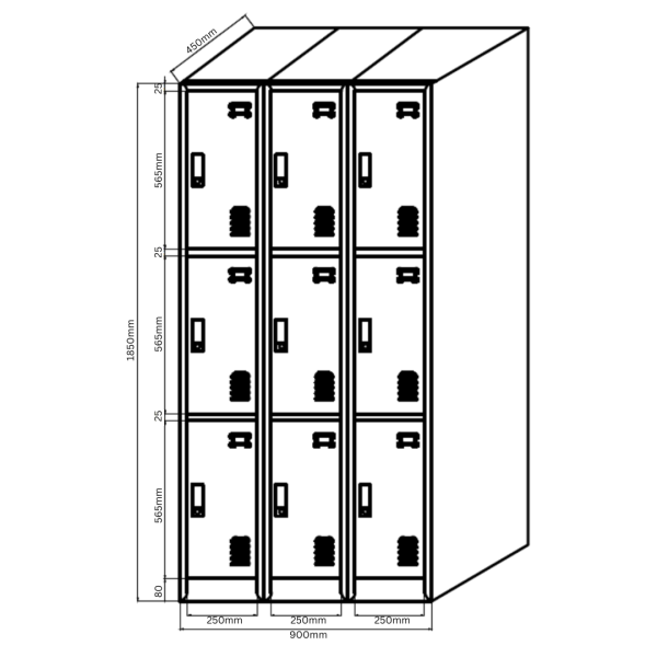 9 DOOR METAL STORAGE LOCKER – LIGHT GREY (WIDE FORMAT) GOPHD-SLK309PS - Image 5