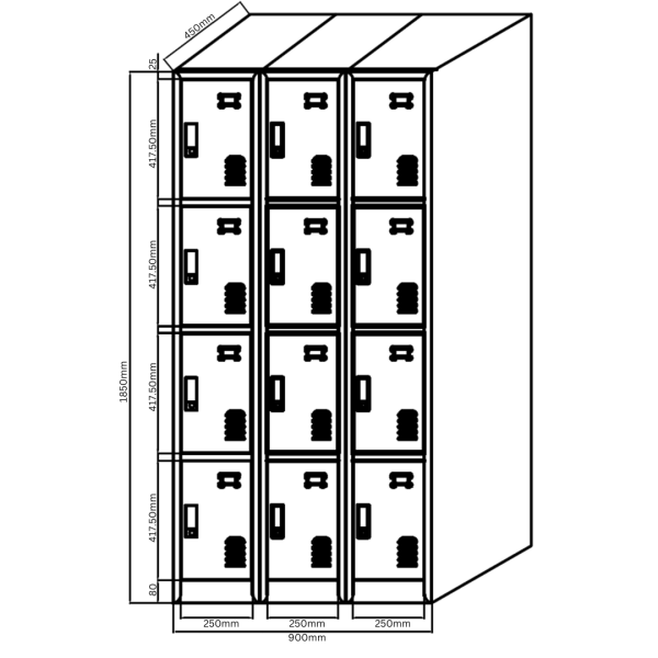 12 DOOR METAL STORAGE LOCKER – PADLOCK READY, LIGHT GREY GOPHD-LK312PS - Image 9