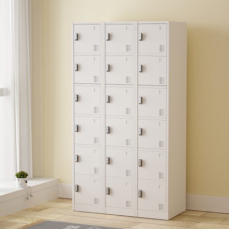 18 DOOR METAL STORAGE LOCKER – PADLOCK READY, LIGHT GREY GOPHD-LK318PS