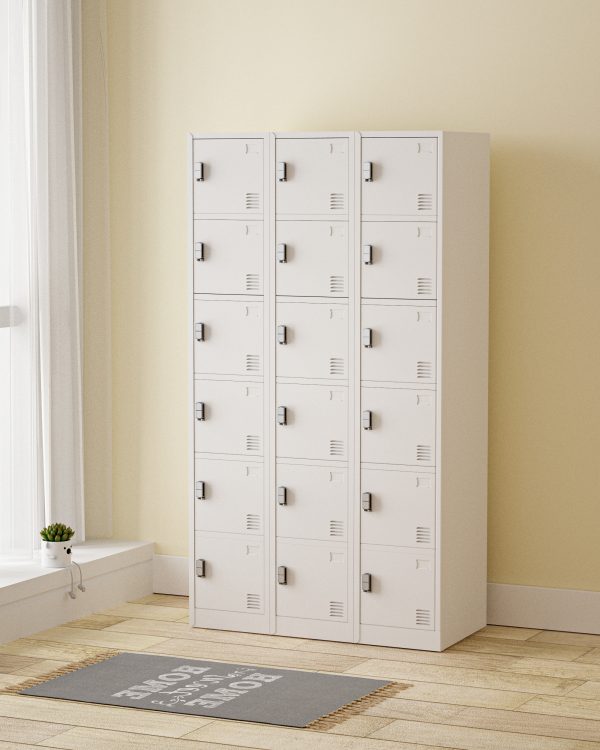 18 DOOR METAL STORAGE LOCKER – PADLOCK READY, LIGHT GREY GOPHD-LK318PS