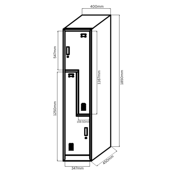 METAL STEP LOCKER – 2 DOOR WITH CAM LOCK, LIGHT GREY - Image 2