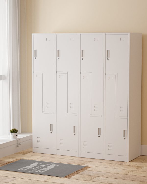 METAL STEP LOCKER – 8 DOOR (BANK OF 4) WITH CAM LOCK, LIGHT GREY - Image 2
